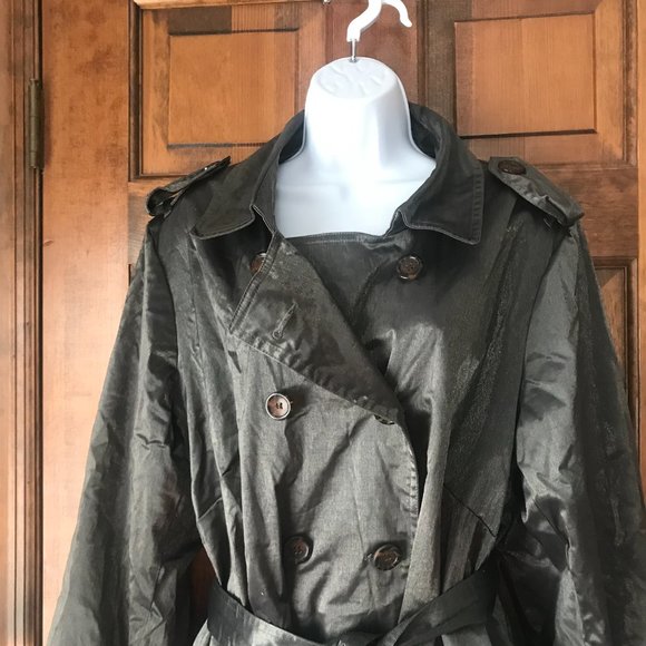 Joan Rivers Olive w/Shimmer Trench Coat w/Epaulettes Size 2X - Picture 2 of 16